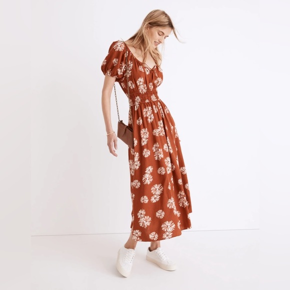 MADEWELL Linen Blend Sophia Midi Dress in Rusty Torch Size XXL ••SOLD OUT•• - Picture 4 of 12